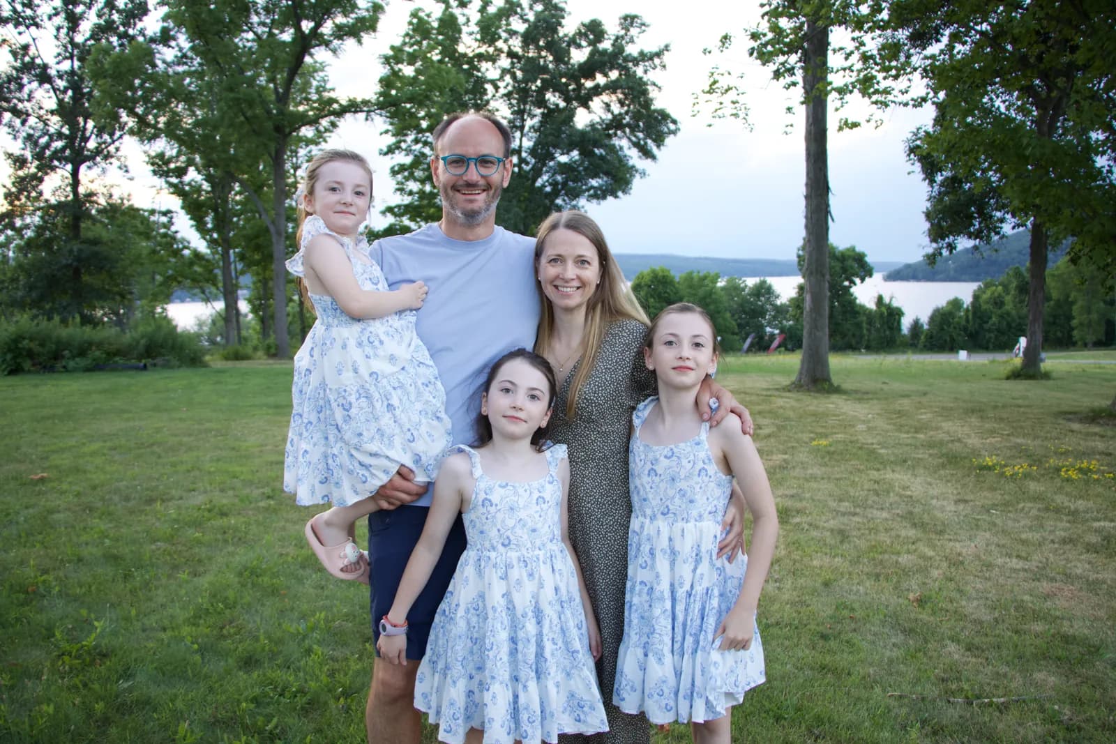 Céline and Sébastien LeSeurre with their three daughters by Keuka Lake