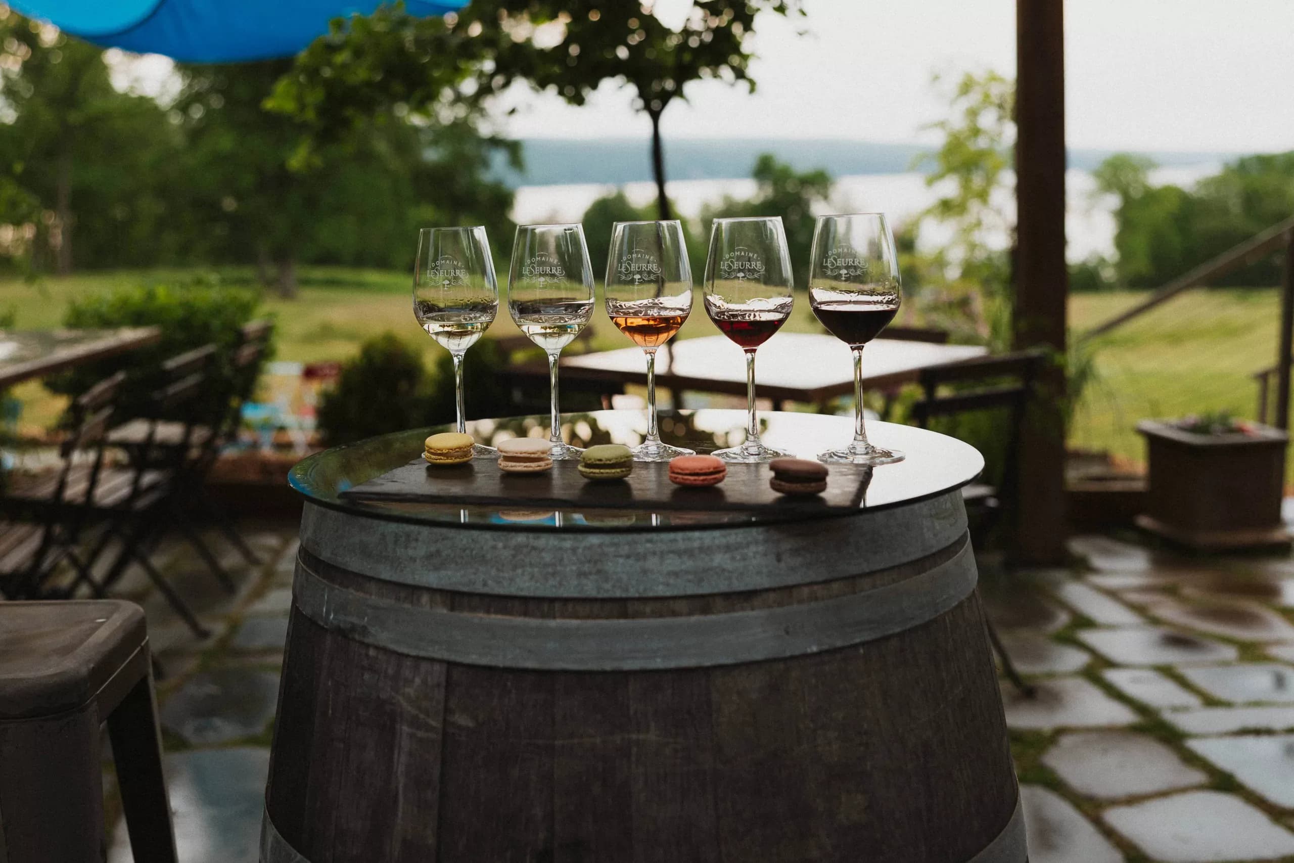 The terrace at Domaine LeSeurre looking out over Keuka Lake