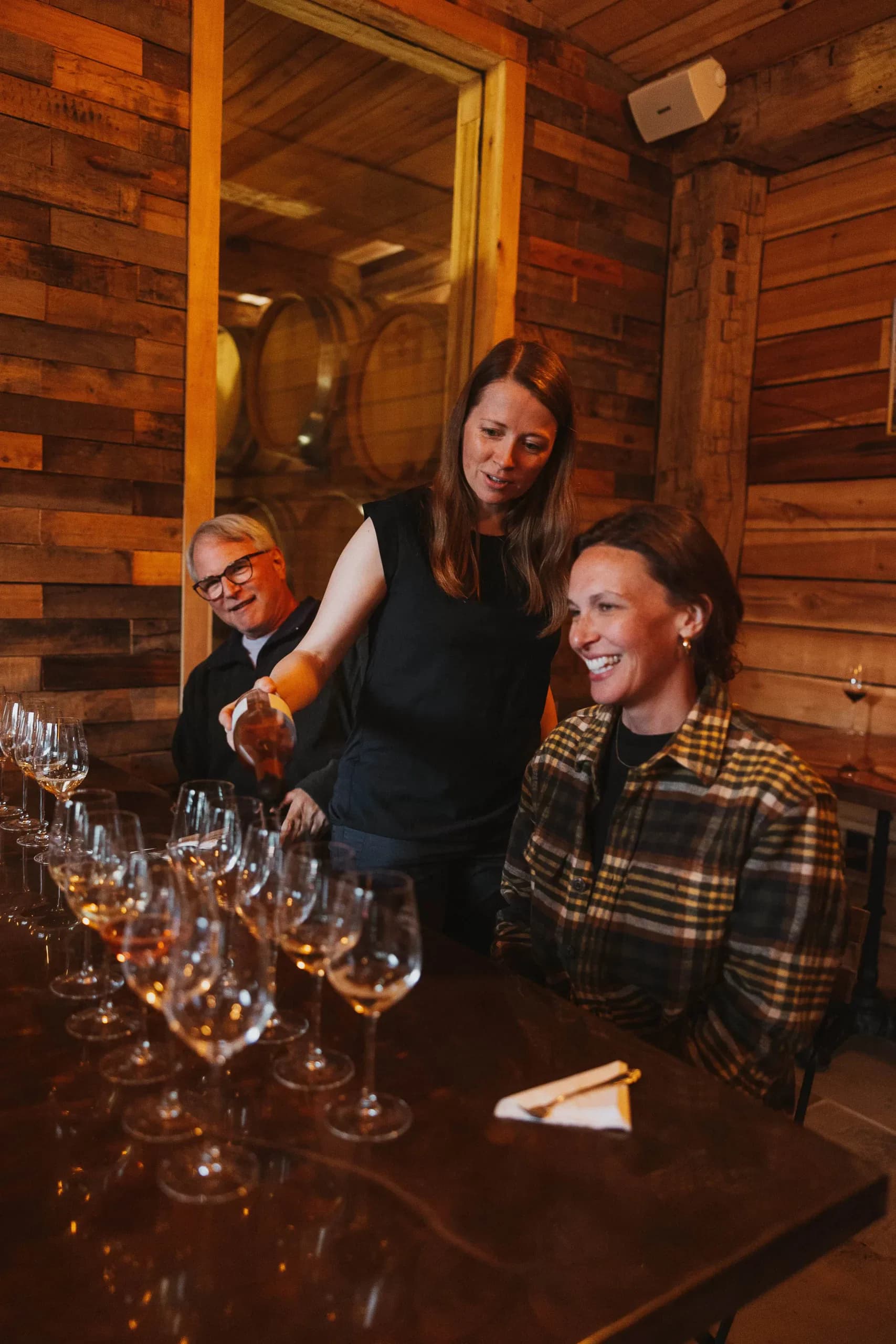 A guided tasting at the table in the room at Domaine LeSeurre